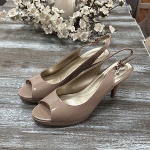Bandolino Nude Patent Peep-Toe Slingback Heels